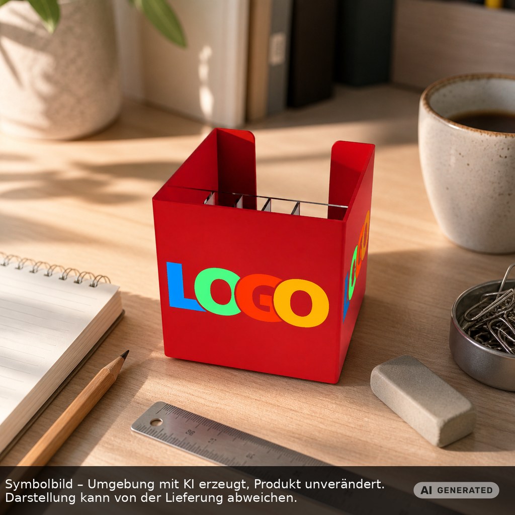 Zettelbox mit Köcher "Alpha" als Werbeartikel mit Logo bedrucken