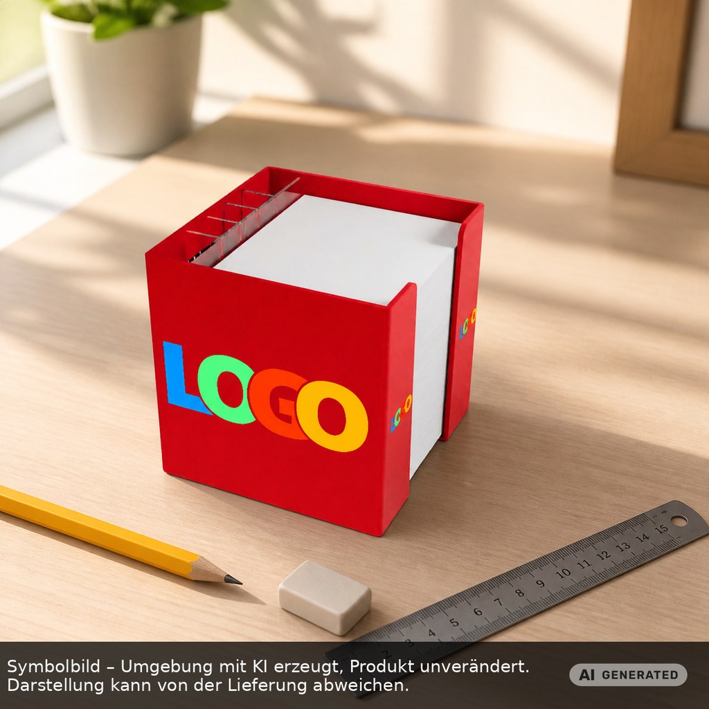 Zettelbox mit Köcher "Alpha" als Werbeartikel mit Logo bedrucken