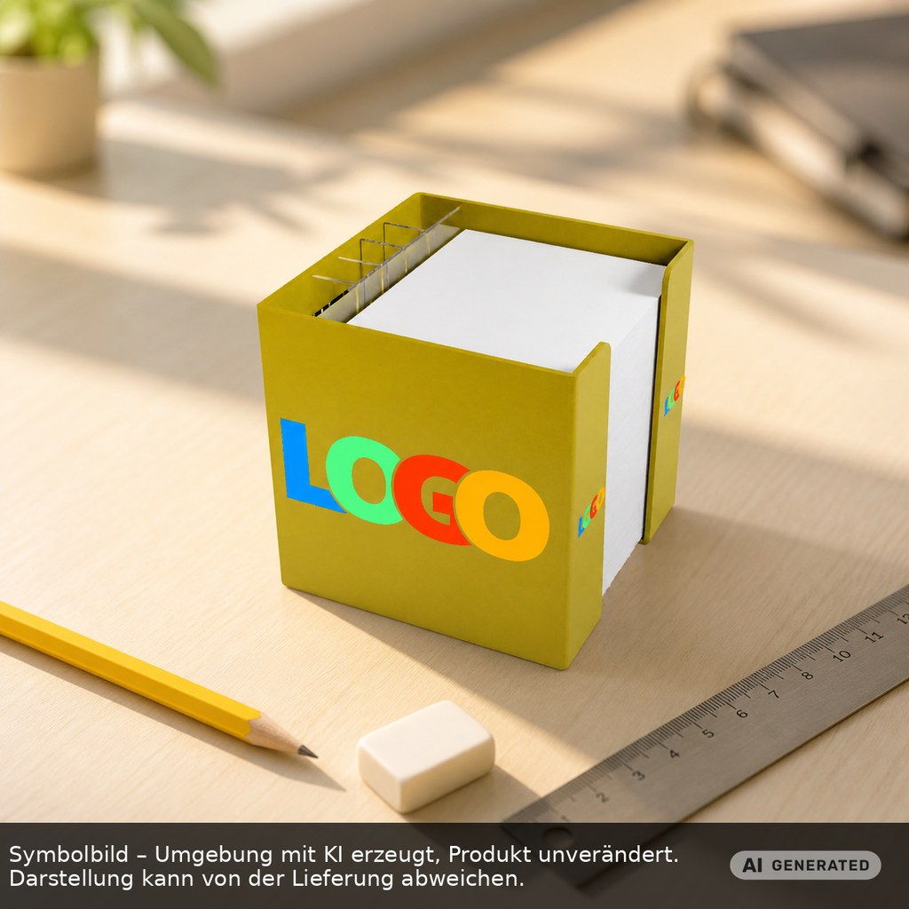 Zettelbox mit Köcher "Alpha" als Werbeartikel mit Logo bedrucken
