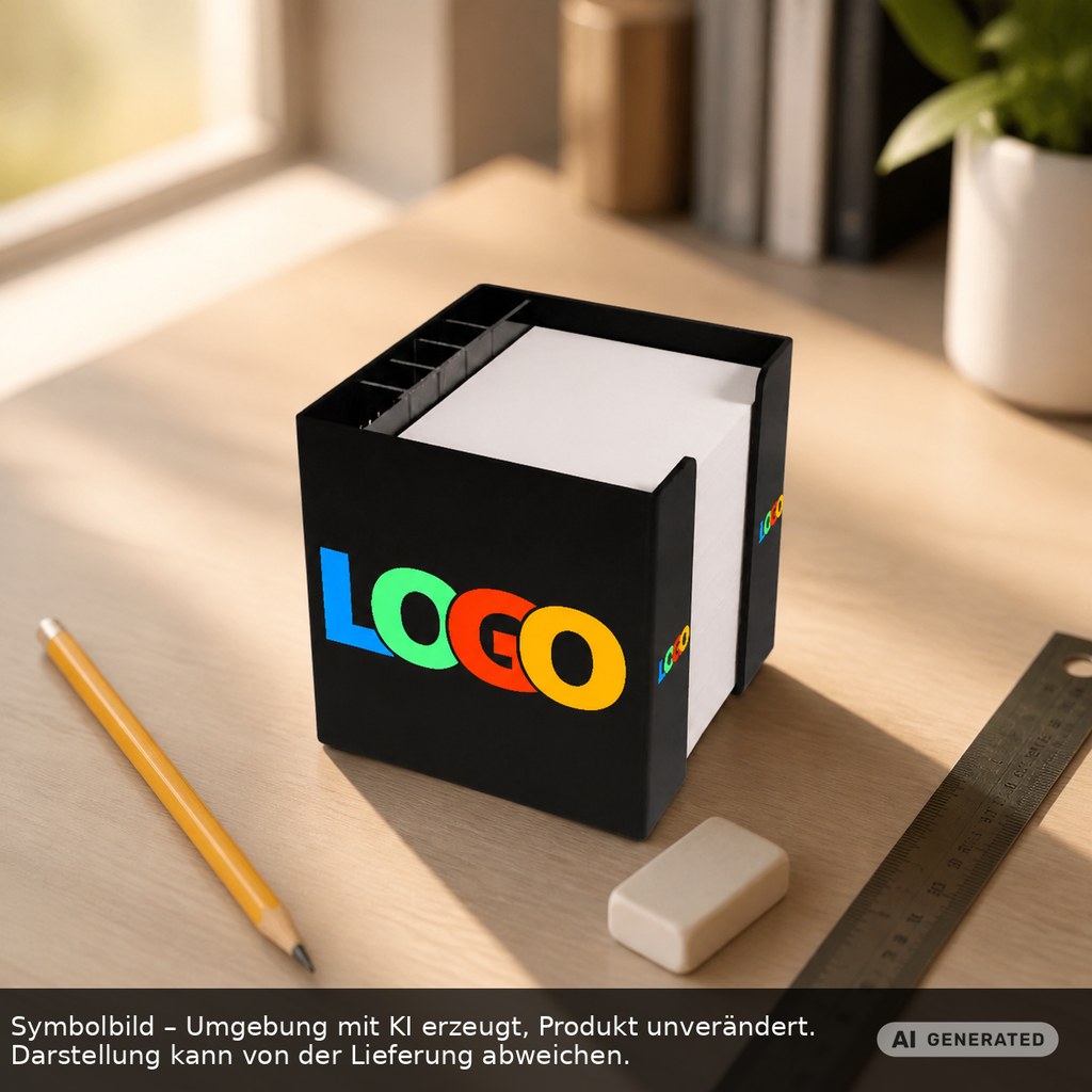 Zettelbox mit Köcher "Alpha" als Werbeartikel mit Logo bedrucken