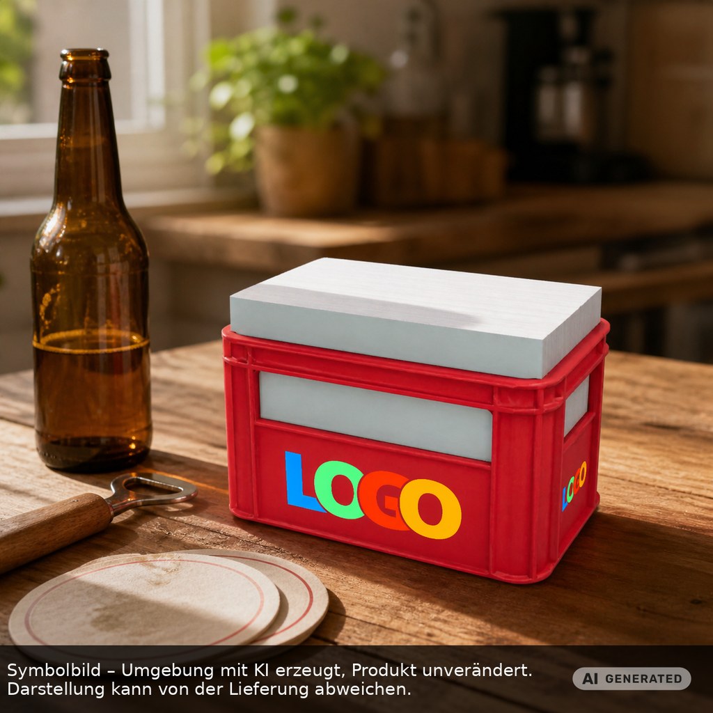 Zettelbox "Getränkekasten" als Werbeartikel mit Logo bedrucken