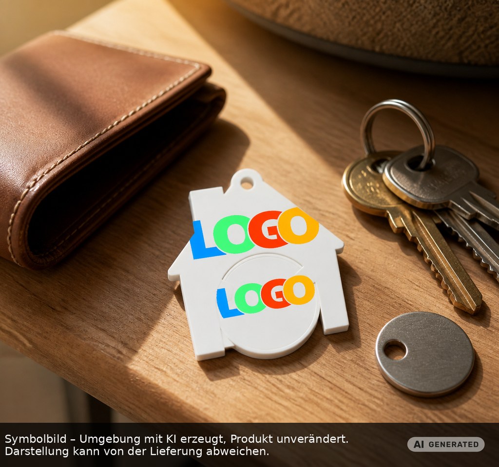 Chiphalter mit 1€-Chip "Haus" als Werbeartikel mit Logo bedrucken