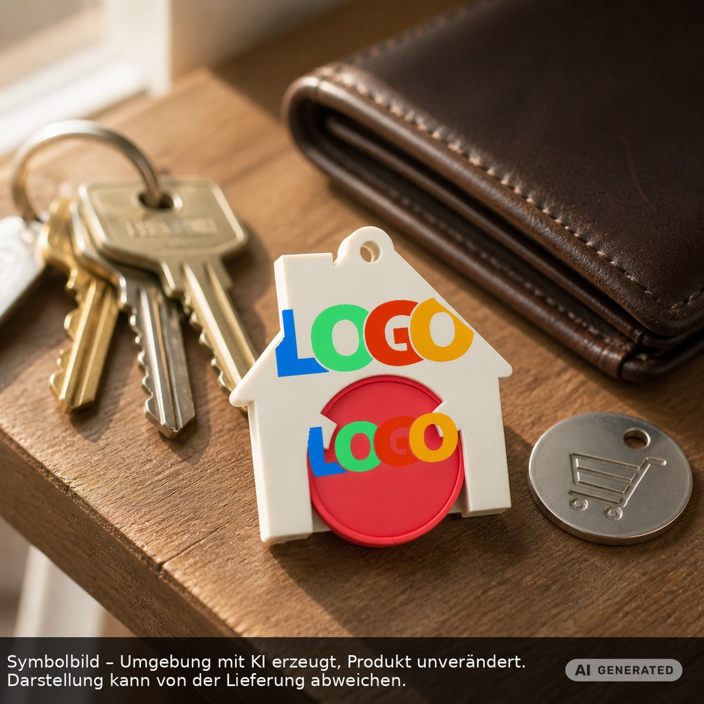 Chiphalter mit 1€-Chip "Haus" als Werbeartikel mit Logo bedrucken