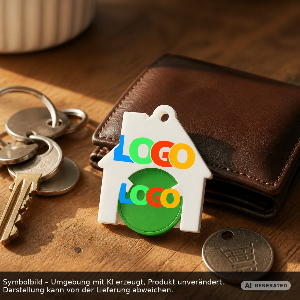 Chiphalter mit 1€-Chip "Haus" als Werbeartikel mit Logo bedrucken