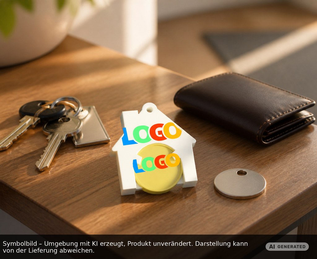 Chiphalter mit 1€-Chip "Haus" als Werbeartikel mit Logo bedrucken