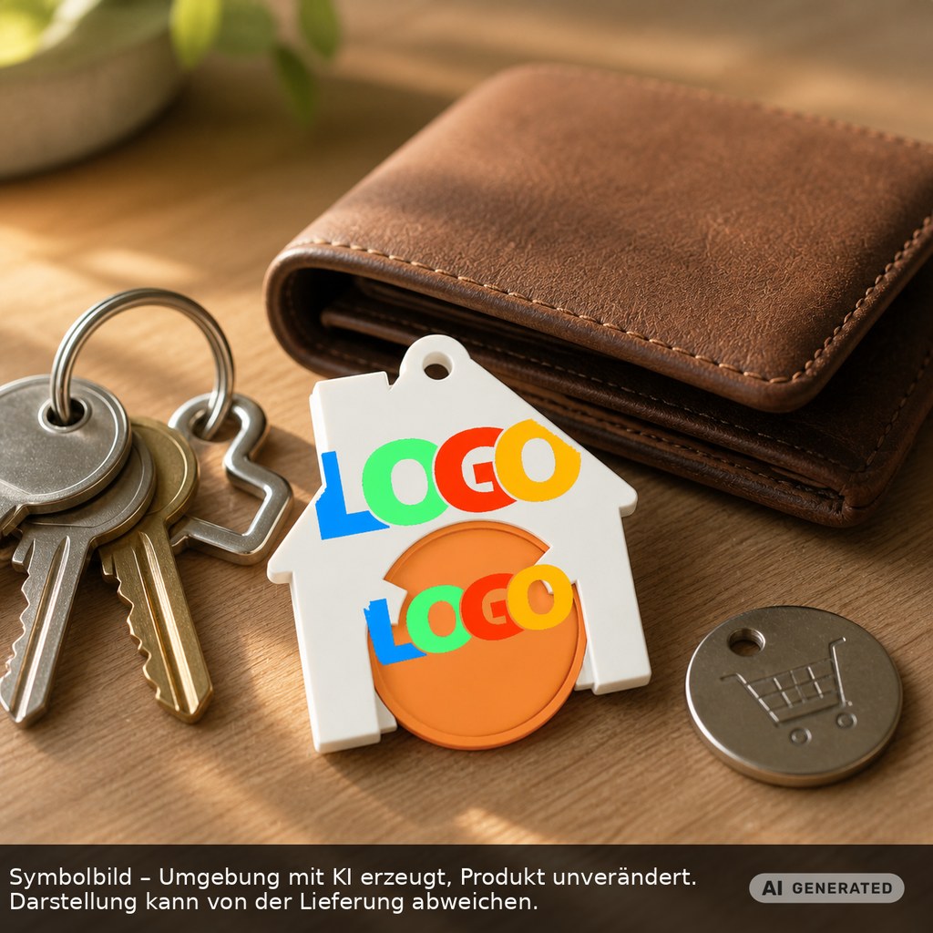 Chiphalter mit 1€-Chip "Haus" als Werbeartikel mit Logo bedrucken