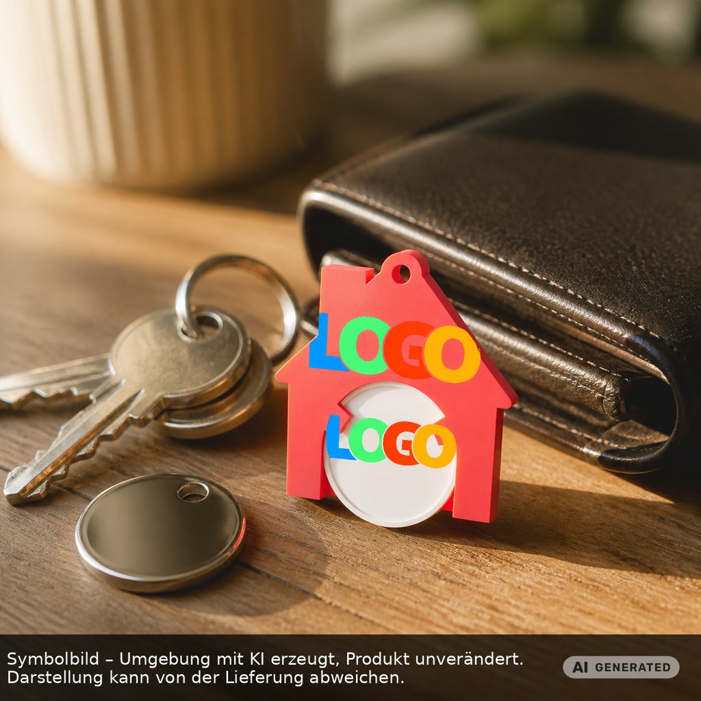 Chiphalter mit 1€-Chip "Haus" als Werbeartikel mit Logo bedrucken