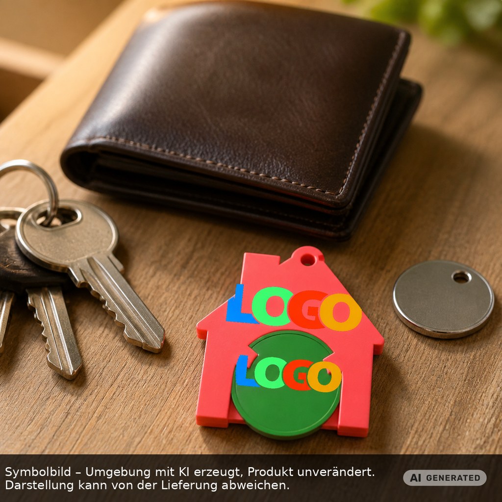Chiphalter mit 1€-Chip "Haus" als Werbeartikel mit Logo bedrucken
