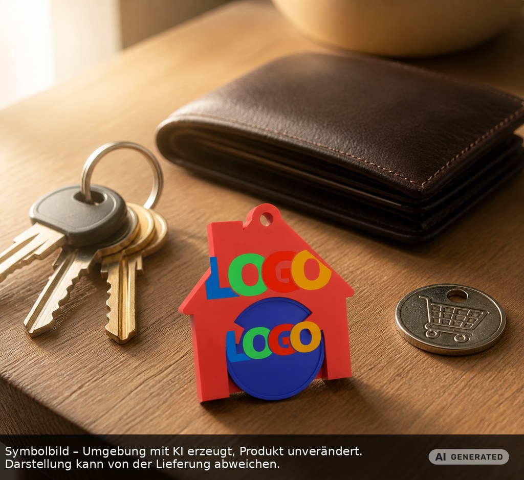 Chiphalter mit 1€-Chip "Haus" als Werbeartikel mit Logo bedrucken