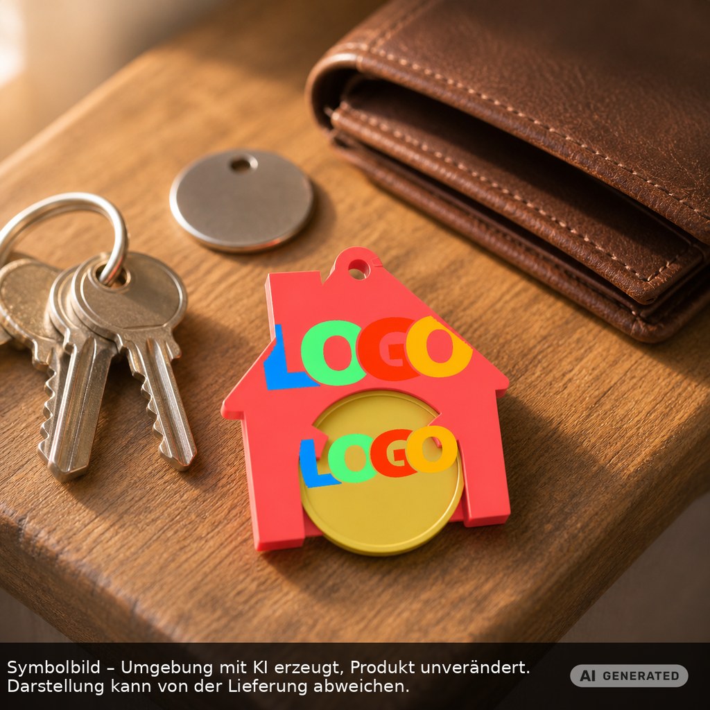 Chiphalter mit 1€-Chip "Haus" als Werbeartikel mit Logo bedrucken