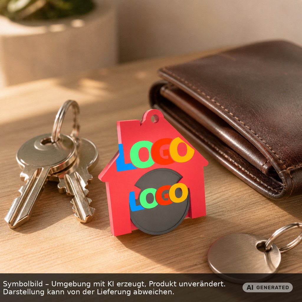 Chiphalter mit 1€-Chip "Haus" als Werbeartikel mit Logo bedrucken