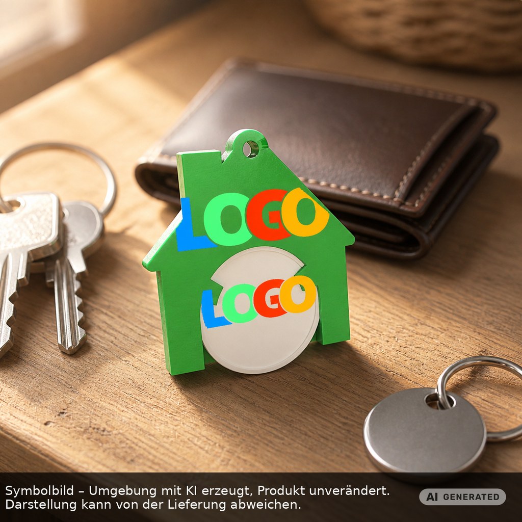 Chiphalter mit 1€-Chip "Haus" als Werbeartikel mit Logo bedrucken
