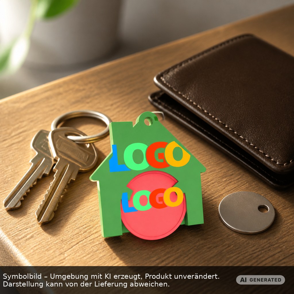 Chiphalter mit 1€-Chip "Haus" als Werbeartikel mit Logo bedrucken