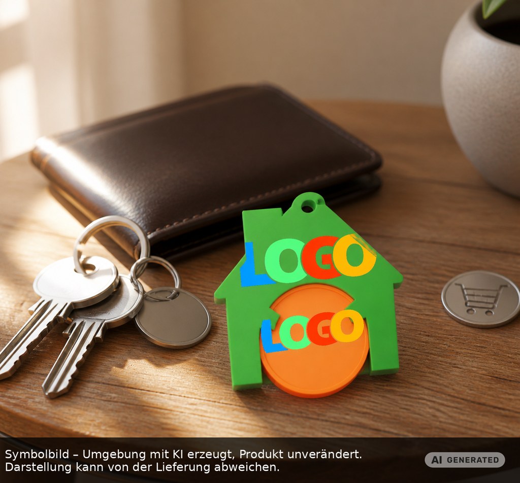 Chiphalter mit 1€-Chip "Haus" als Werbeartikel mit Logo bedrucken