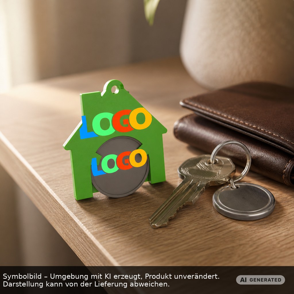 Chiphalter mit 1€-Chip "Haus" als Werbeartikel mit Logo bedrucken