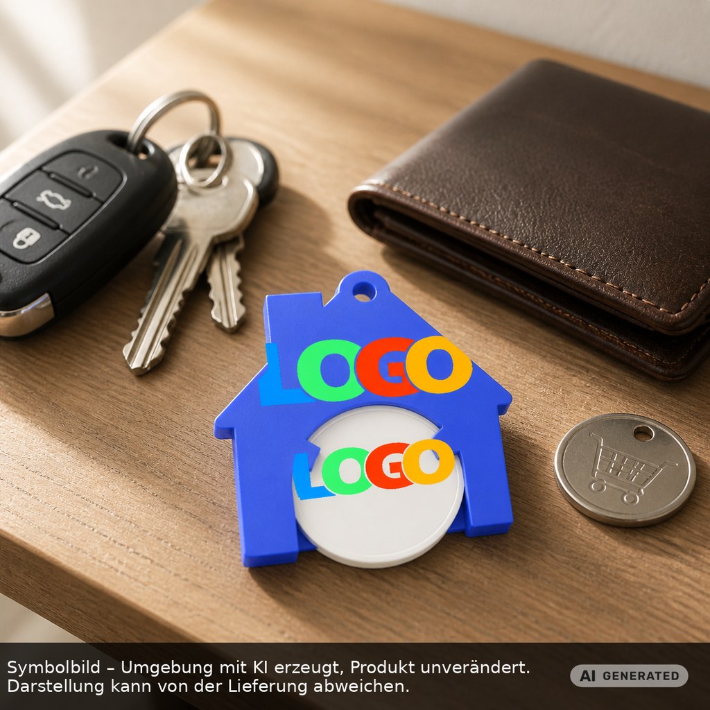 Chiphalter mit 1€-Chip "Haus" als Werbeartikel mit Logo bedrucken