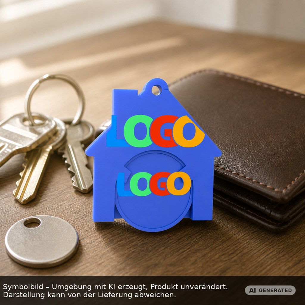 Chiphalter mit 1€-Chip "Haus" als Werbeartikel mit Logo bedrucken