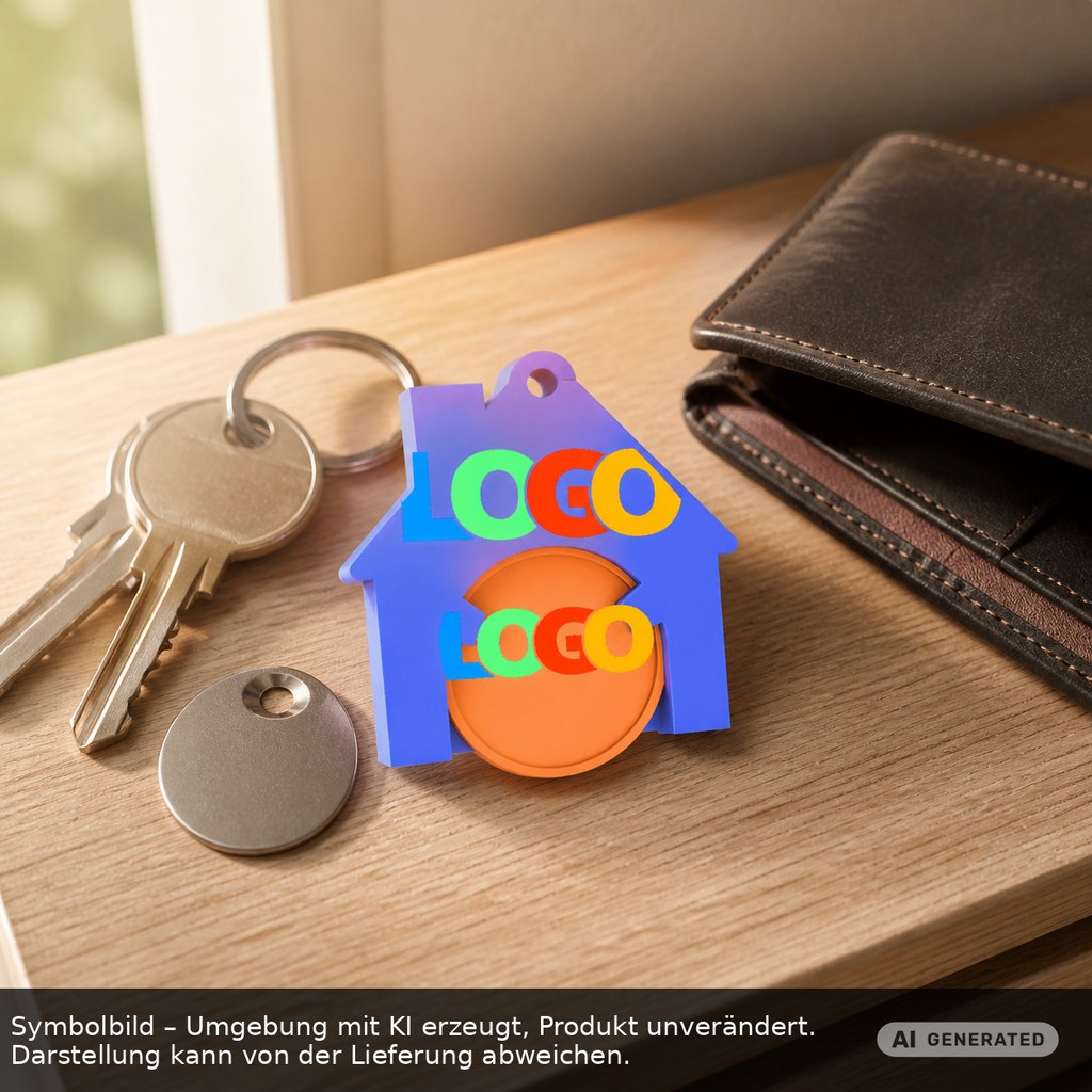 Chiphalter mit 1€-Chip "Haus" als Werbeartikel mit Logo bedrucken