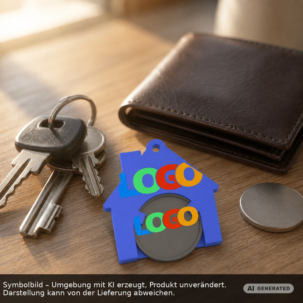 Chiphalter mit 1€-Chip "Haus" als Werbeartikel mit Logo bedrucken