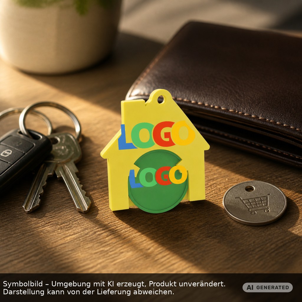 Chiphalter mit 1€-Chip "Haus" als Werbeartikel mit Logo bedrucken