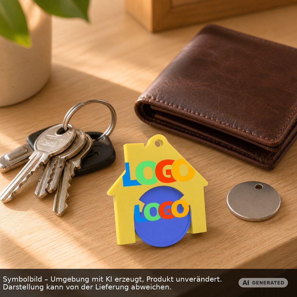 Chiphalter mit 1€-Chip "Haus" als Werbeartikel mit Logo bedrucken