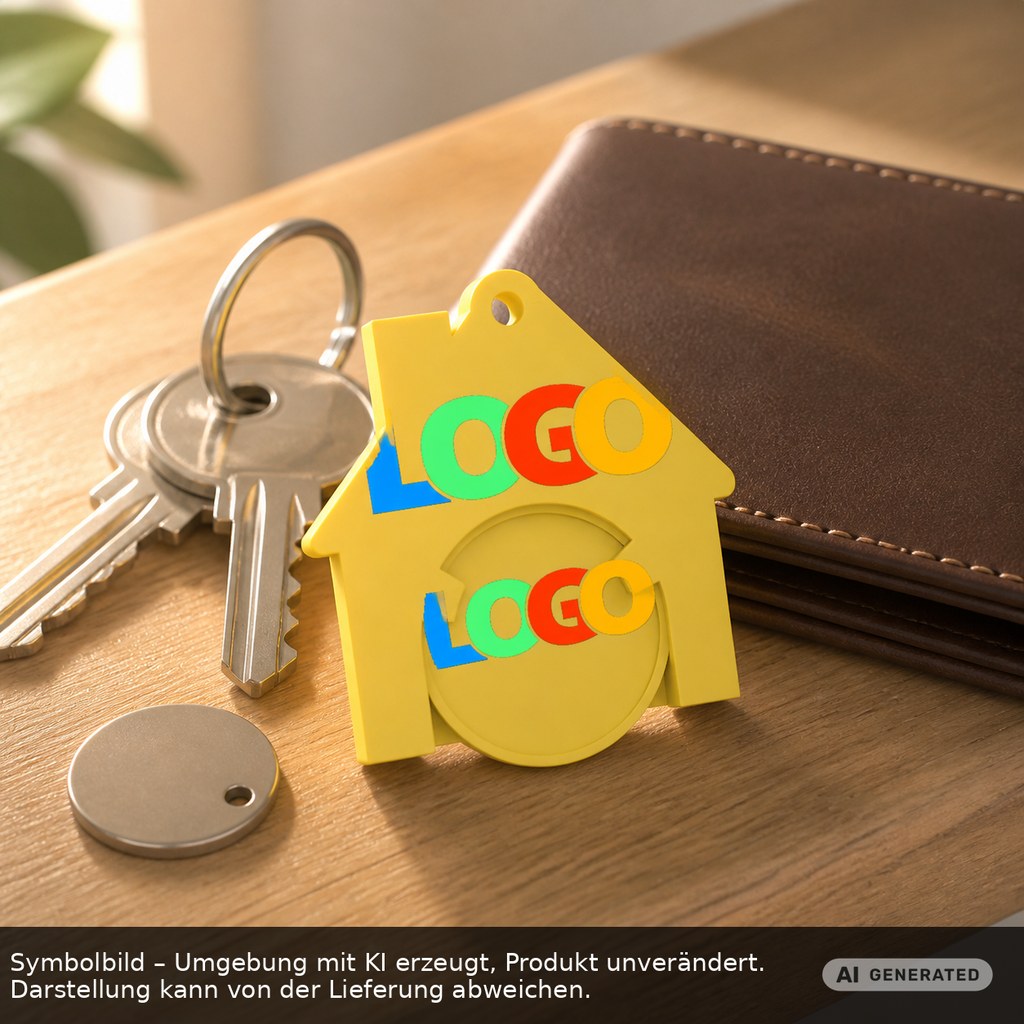 Chiphalter mit 1€-Chip "Haus" als Werbeartikel mit Logo bedrucken