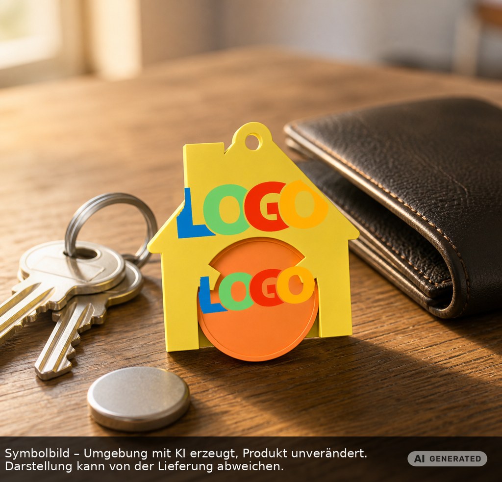 Chiphalter mit 1€-Chip "Haus" als Werbeartikel mit Logo bedrucken