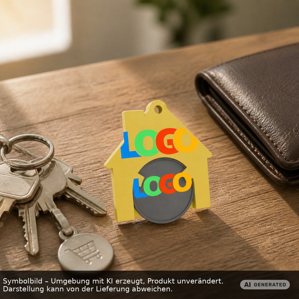 Chiphalter mit 1€-Chip "Haus" als Werbeartikel mit Logo bedrucken