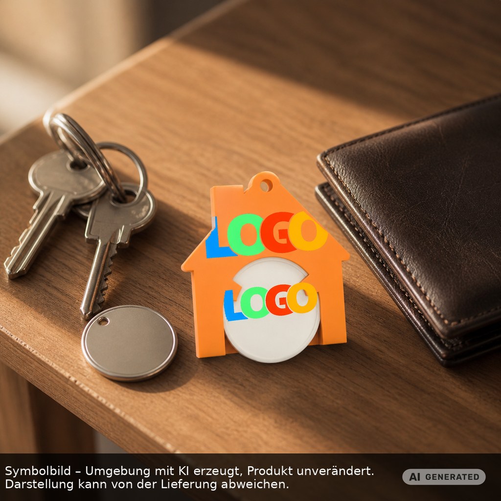Chiphalter mit 1€-Chip "Haus" als Werbeartikel mit Logo bedrucken