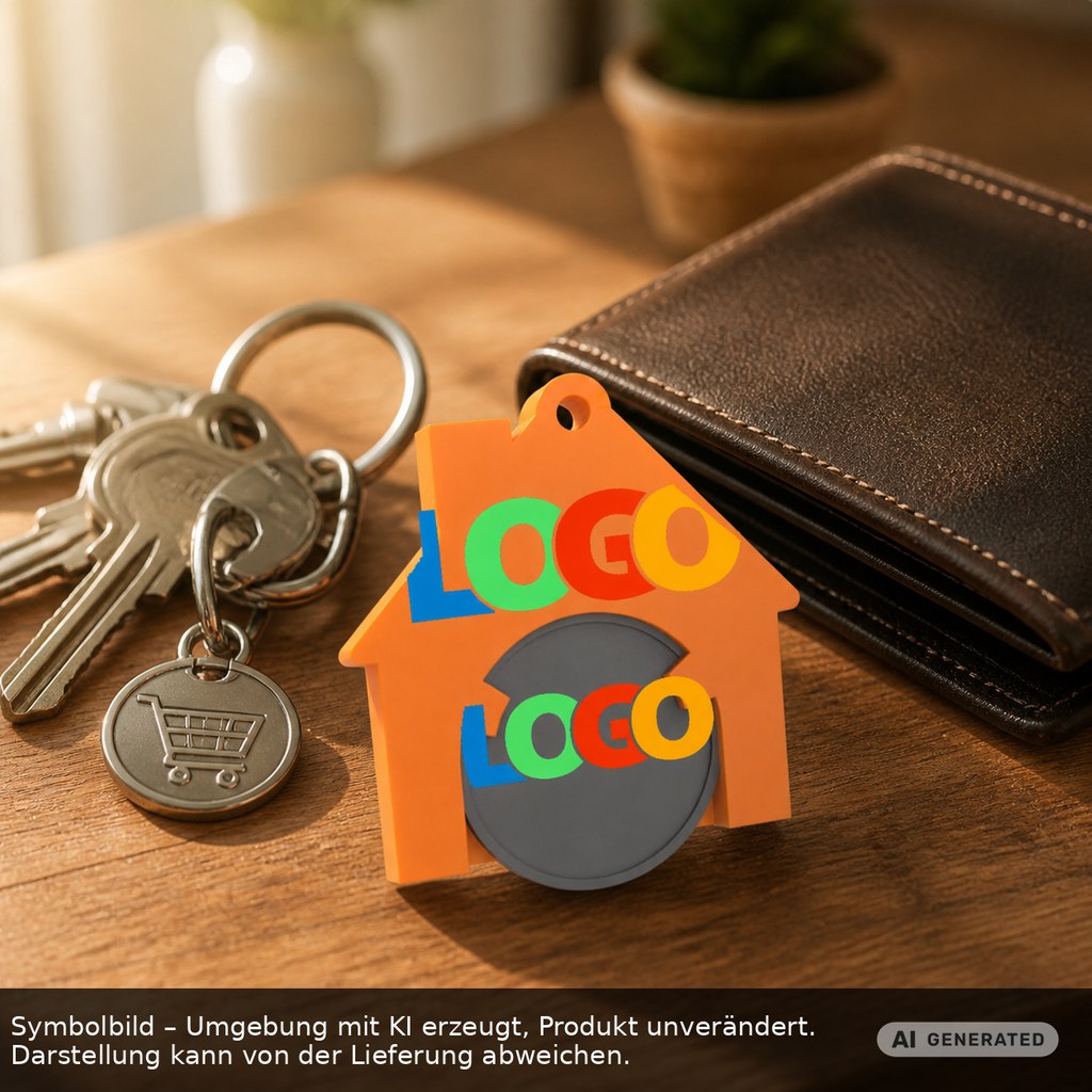 Chiphalter mit 1€-Chip "Haus" als Werbeartikel mit Logo bedrucken
