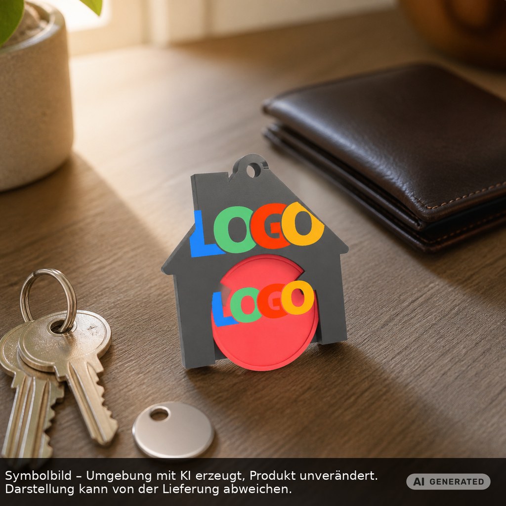 Chiphalter mit 1€-Chip "Haus" als Werbeartikel mit Logo bedrucken