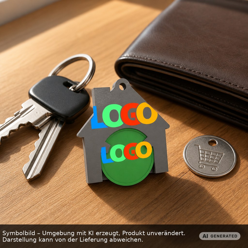 Chiphalter mit 1€-Chip "Haus" als Werbeartikel mit Logo bedrucken