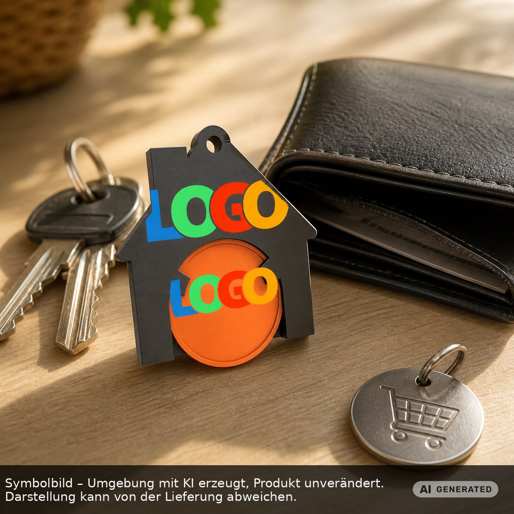 Chiphalter mit 1€-Chip "Haus" als Werbeartikel mit Logo bedrucken