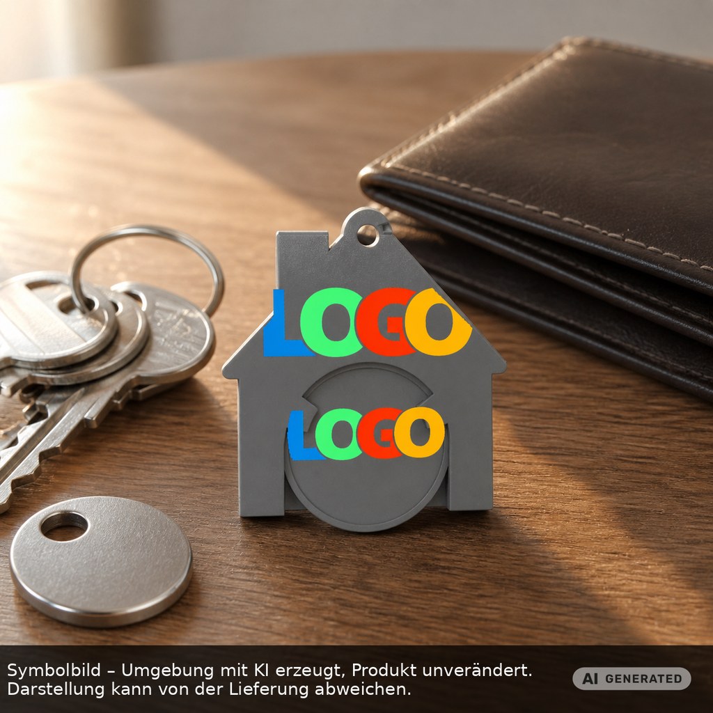 Chiphalter mit 1€-Chip "Haus" als Werbeartikel mit Logo bedrucken