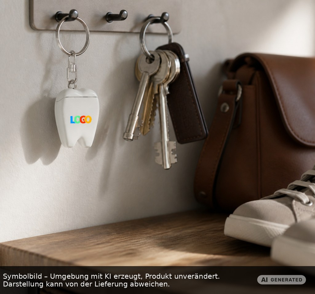 Zahnseide-Schlüsselanhänger als Werbeartikel mit Logo bedrucken